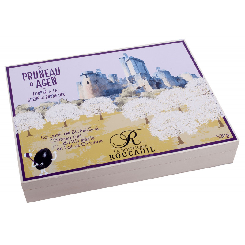 Boîte bois pruneaux fourrés 520g